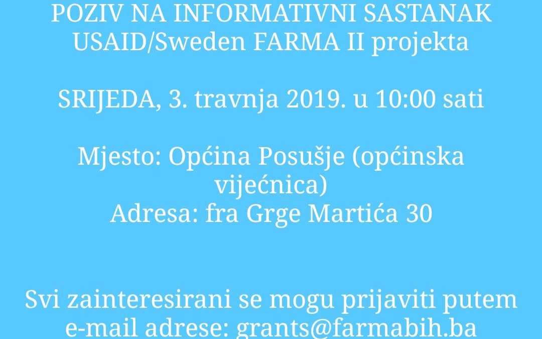 Poziv na Informativni sastanak USAID/Sweden FARMA II projekta